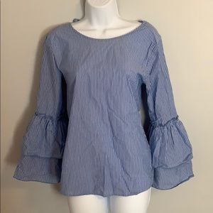 LOFT—Blue pinstriped flared sleeve blouse